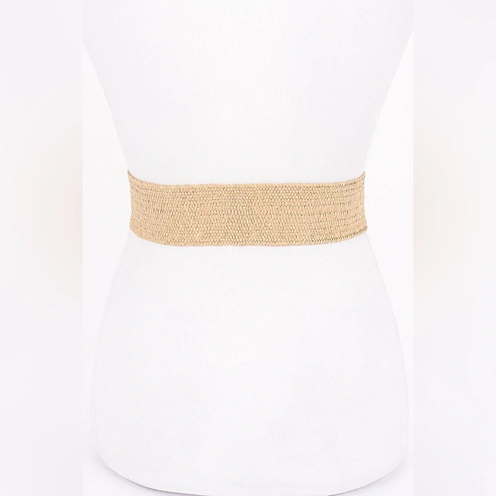 Gold & Tan Woven Straw Statement Belt